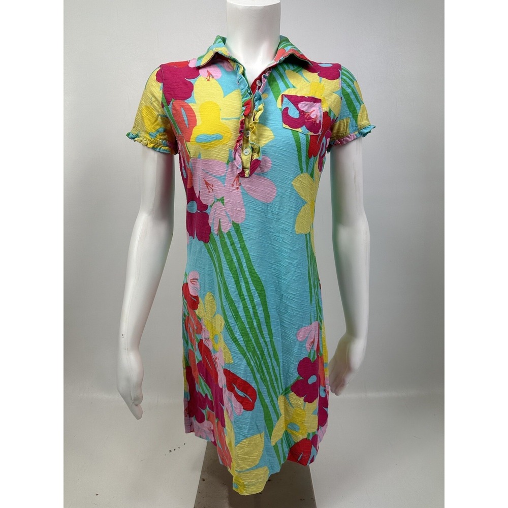 Lilly Pulitzer Pocket T Shirt Dress Ruffles Collar Size S Floral‎